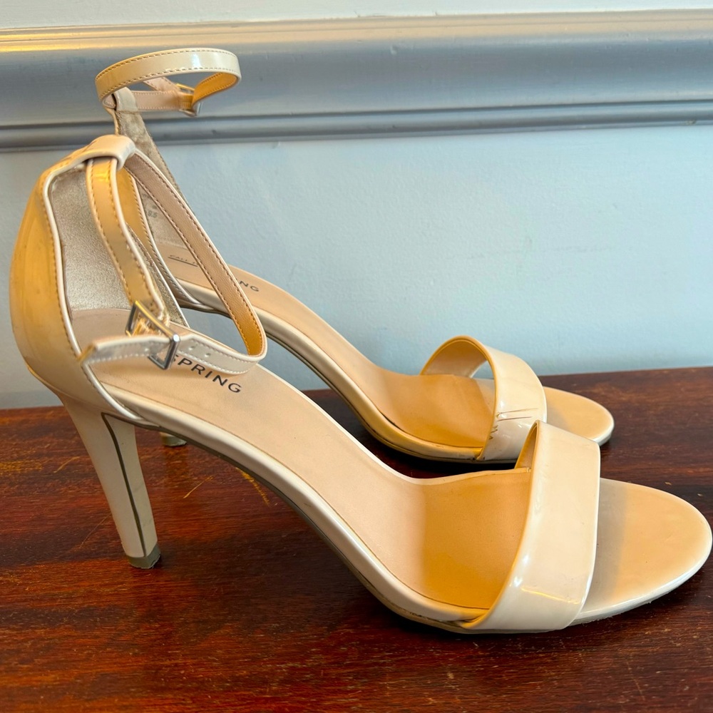 Call it Spring tan/bone women’s high heel shoes, ankle strap, dressy, GUC sz 11